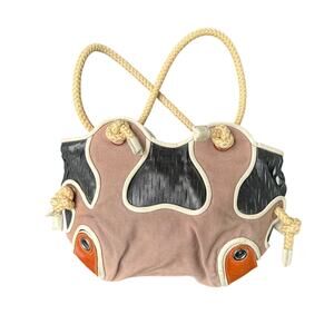 JAMIN PUECH Rope Handle Canvas Tote Bag Patchwork Boho